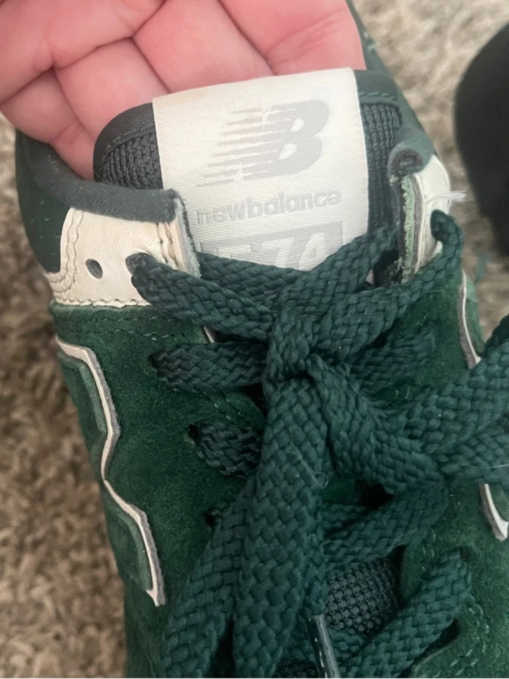 New Balance Men’s Dark Green Suede Platform Sneakers with White Trim